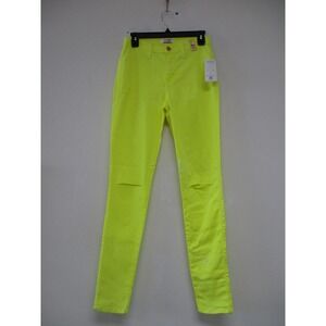 Vibrant Neon Skinny Jeans Women 11 Yellow High Waisted‎ Slit Knee Pants
